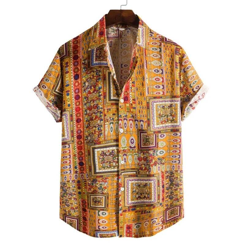 Hombres de manga corta con estampado hawaiano retro de los años 90, camisa de playa tropical para vacaciones, camisas sueltas casuales para hombres - details 2