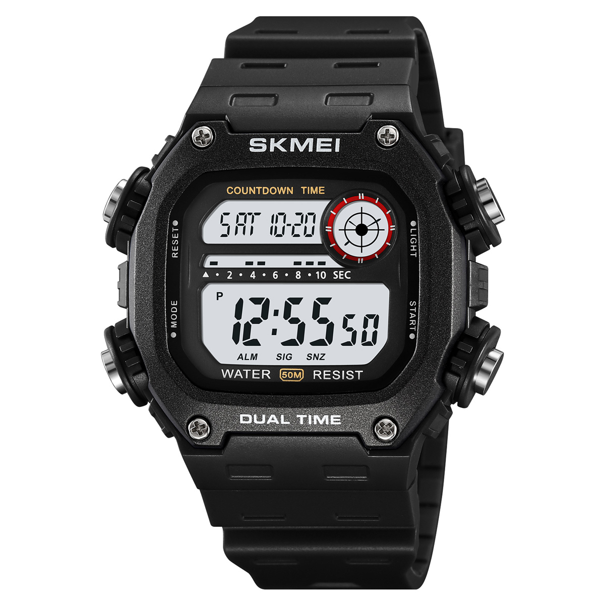 SKMEI - SKMEI-reloj deportivo para hombre, cronómetro con luz trasera, cuenta atrás, resistente al agua, 5bar, alarma