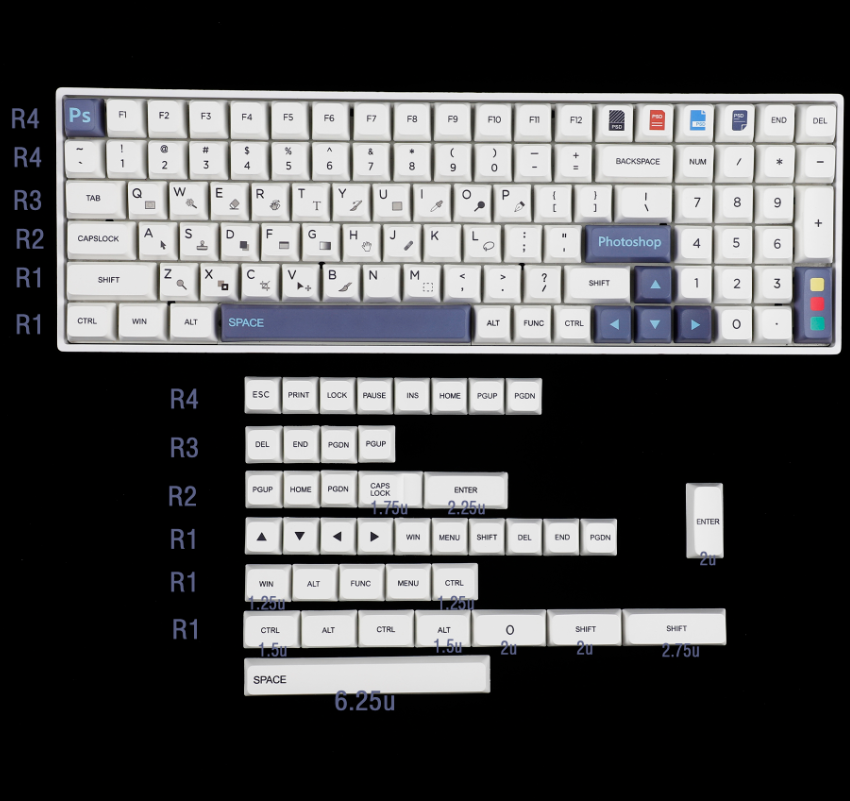 Juego de teclas de teclado YMDK 96 84 ANSI ISO Perfil OEM, Set de teclas  gruesas PBT para teclado MX mecánico YMD96 RS96 KBD75 YMD75 FC980M (Sólo