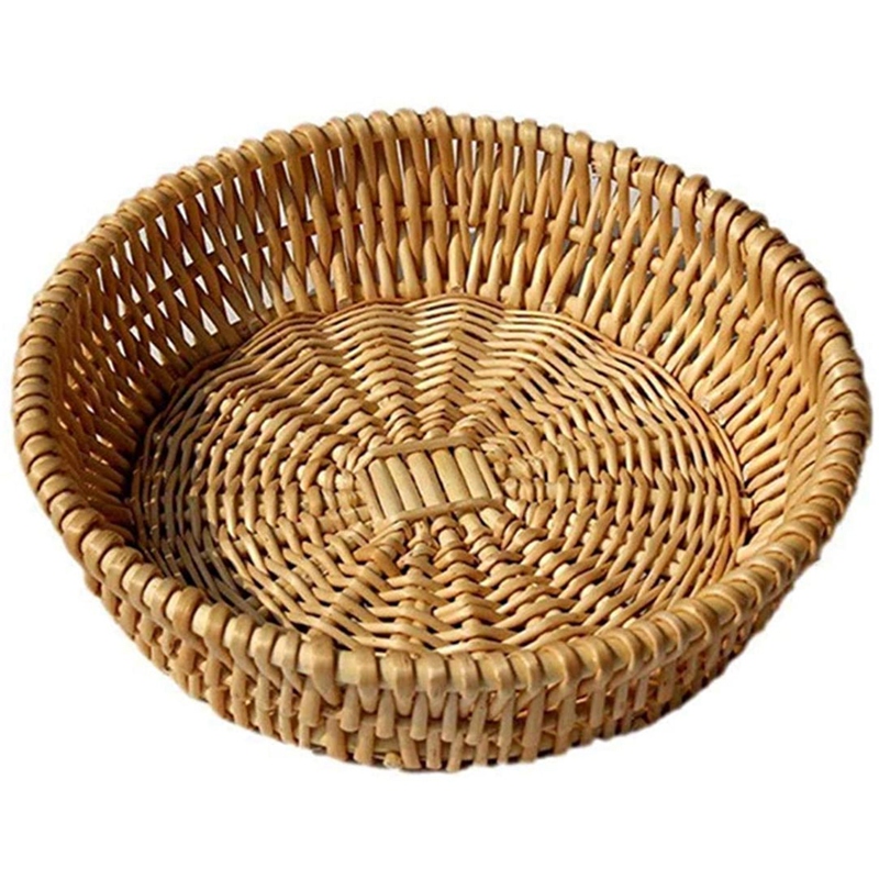 Cesta tejida para estante tejida a mano, cesta pequeña para almacenamiento,  cesta de exhibición de baño, cestas de pan de mimbre, cesta con tapa de