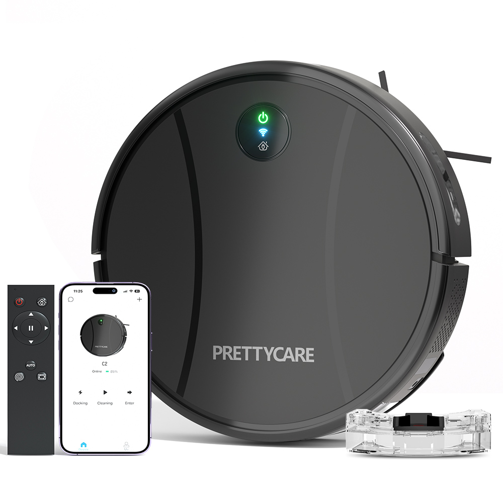 PrettyCare C2 Robot Aspirador, Fregona, Aspira y Barre al mismo tiempo, 5000Pa, Autonomía 150 Minutos, APP/remoto/control