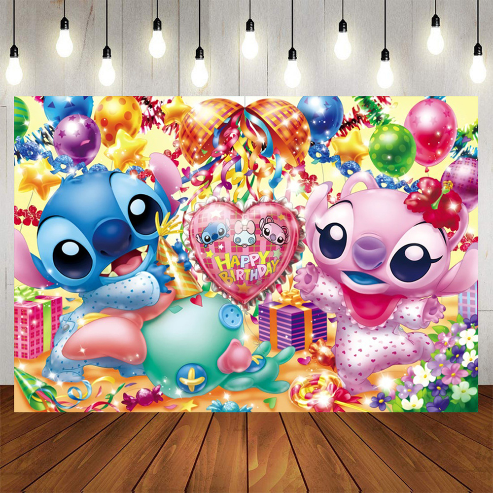 Fondo de fiesta de Lilo Stitch de Disney para niños, decoración de feliz  cumpleaños, decoraciones de fondo fotográfico, pancarta de decoración para  niños - AliExpress