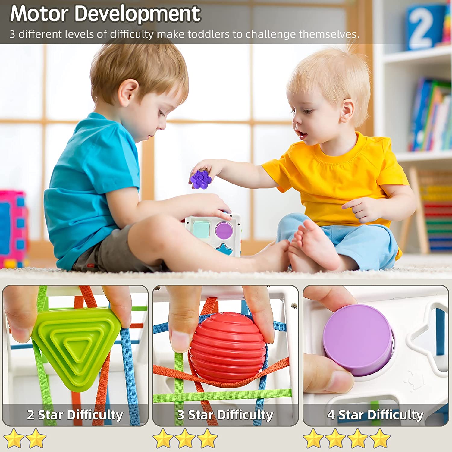 Juguetes Montessori Niños 1 año, 4 in 1 Montessori Bebes 6-12 Meses-  Bloques Apilables- Sensoriales Cordón de Silicona Juguetes- Juguete  Actividades Cubo, Juguetes Educativos para Niños 1 2 Años