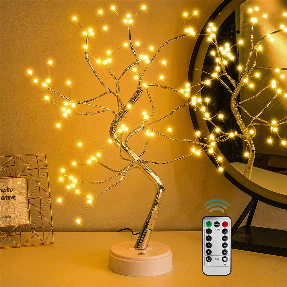 RXUNS - Lámpara de árbol de espíritu de hadas brillante remota, 108 LED, bricolaje, luz nocturna Artificial para dormitorio, 8 modos, batería USB, luz nocturna para árbol de bonsái