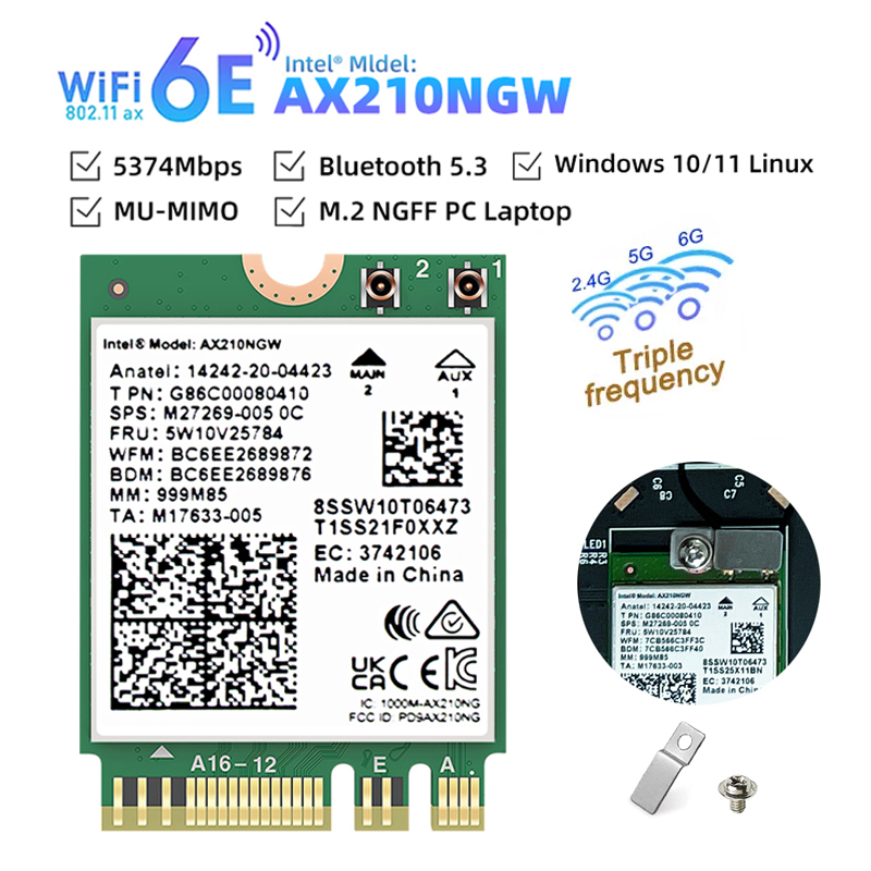 WiFi6E-tarjeta WiFi AX210, tarjeta de red inalámbrica de 2,4G/5G/6GHz con  Bluetooth 5