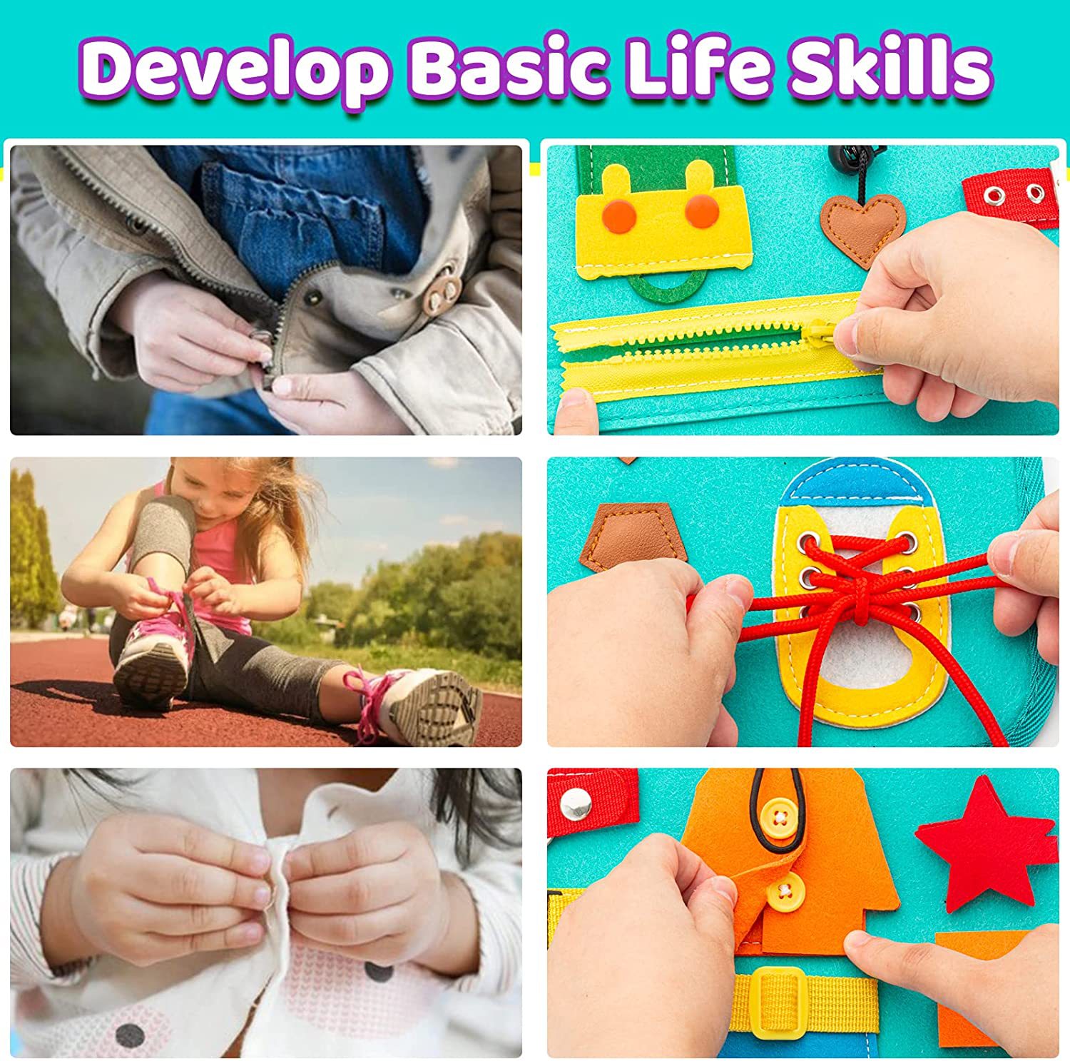 Libro de tela lavable Montessori para niños pequeños, tabla de actividades  ocupadas en 3D, libro de tela para el aprendizaje temprano, hábitos