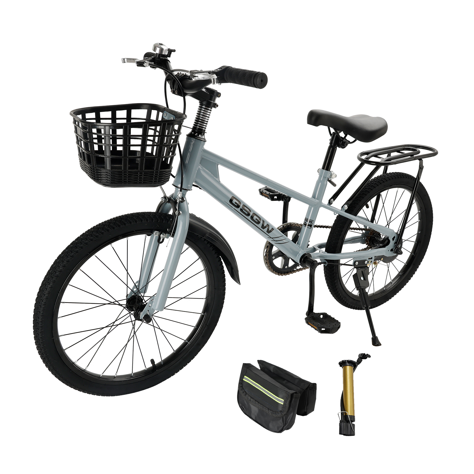 20 inches Childrens Bike for Boys Girls Age 6-11 Year Old_ Kids Bicycle with Adjustable Seat_ Basket_ Air Pump_ and Bike Bag
