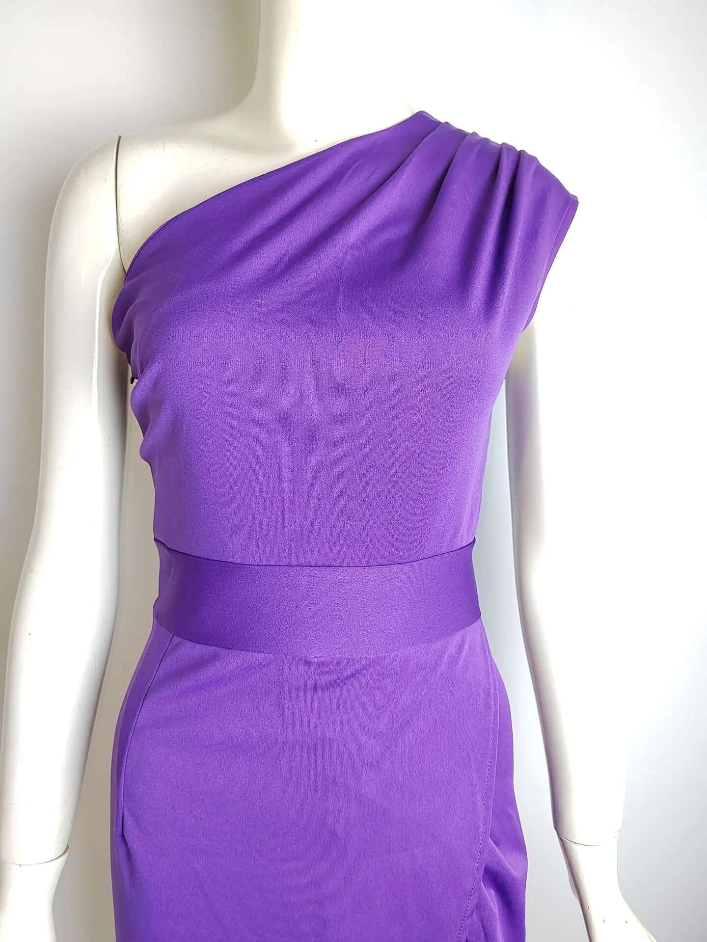 Vestido de Fiesta de Hombro Cautivador Color Sólido, Cuello Dobladillo, Vestido de Cuerpo Moldado con Abertura Moda para Mujeres - details 22