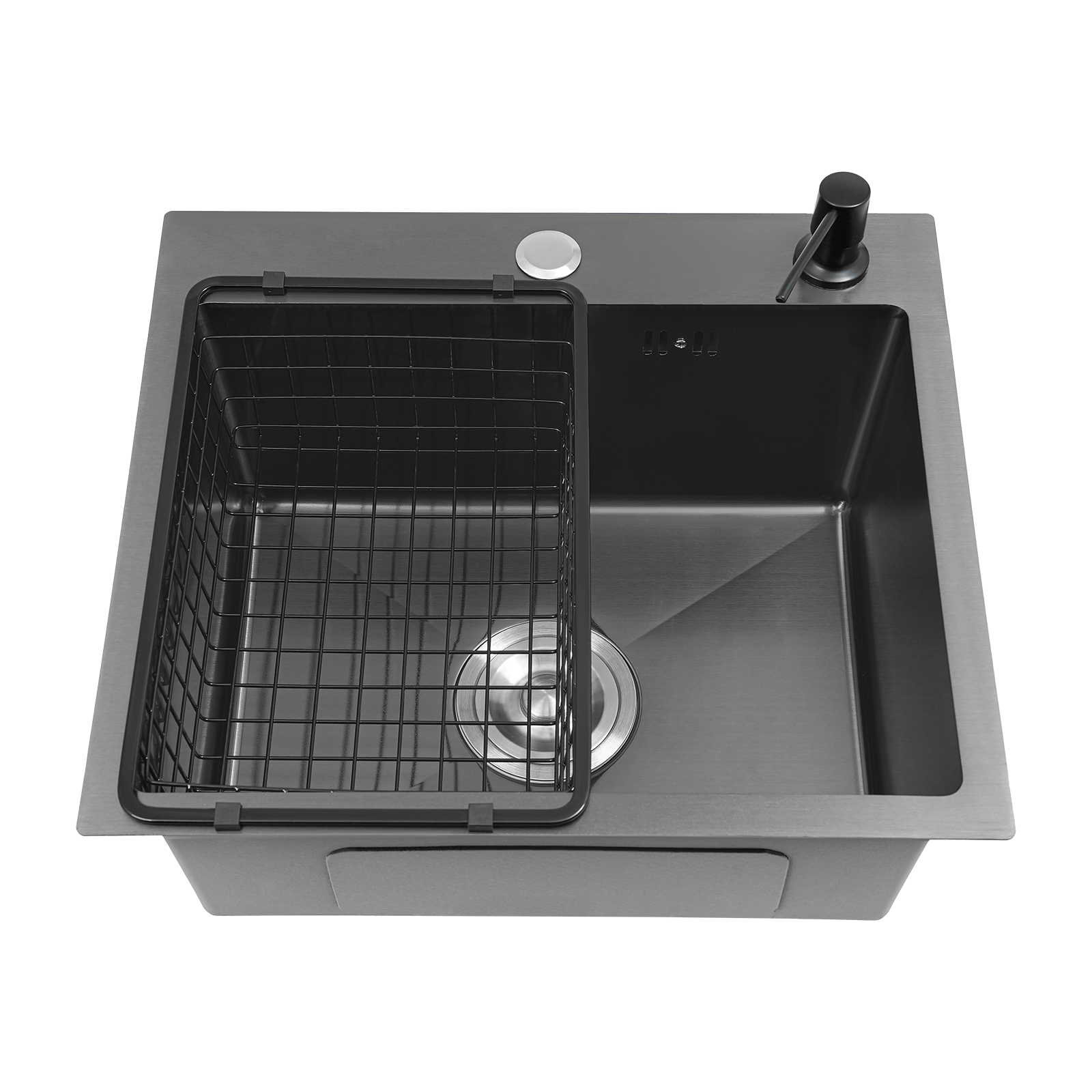 45x40 Black Kitchen Sink Single Bowl Complete Kit Includes Drain Basket and Dispenser