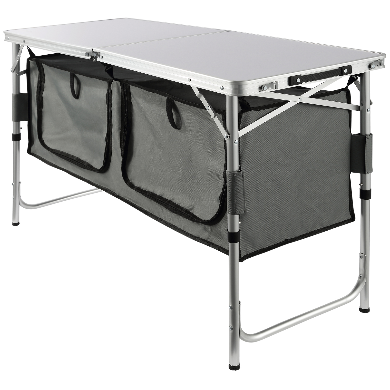 SucceBuy Mesa de cocina para acampar, estación de cocina portátil plegable con 3 alturas ajustables
