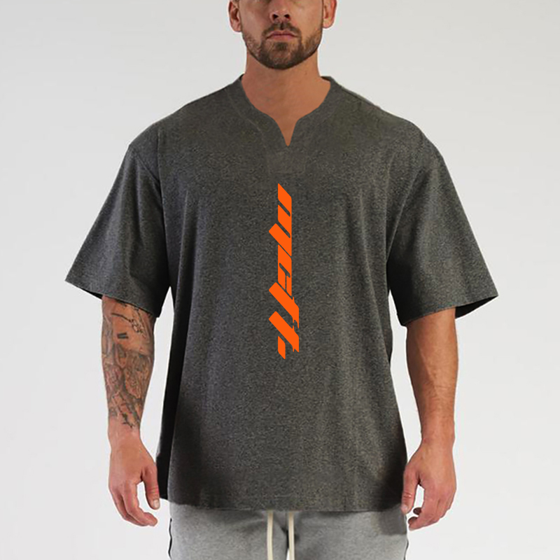 None - Camiseta de manga media para hombre, Camiseta con estampado de letras, cuello en V, para culturismo, Fitness, entrenamiento