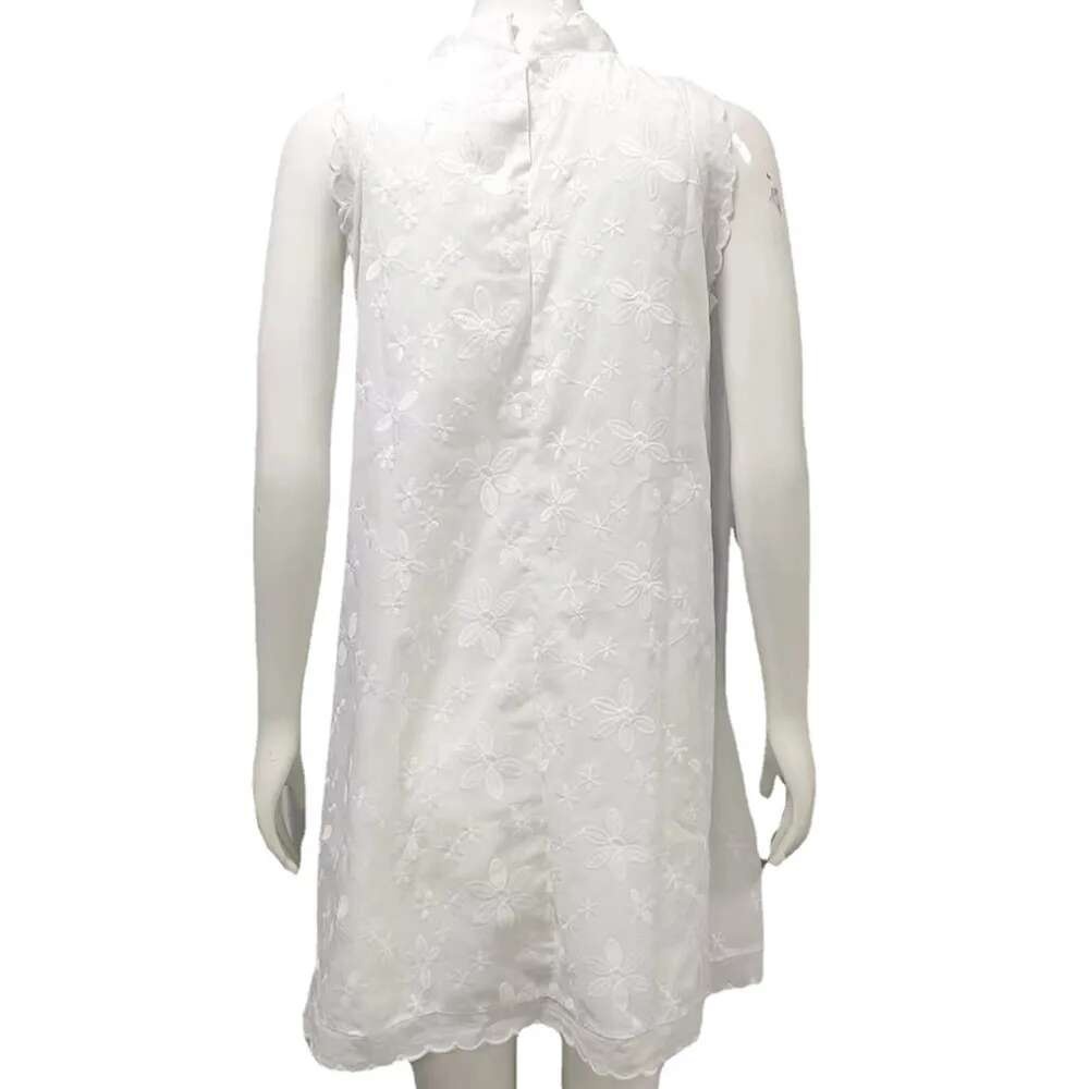 Vestido Mini de Encaje Blanco Elegante Moda Verano 2024 para Mujeres Vestido Corto Chic Suelto con Sin Mangas - details 7