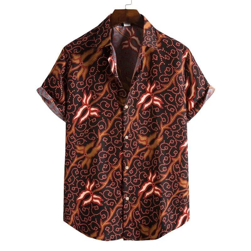 Hombres de manga corta con estampado hawaiano retro de los años 90, camisa de playa tropical para vacaciones, camisas sueltas casuales para hombres - details 1