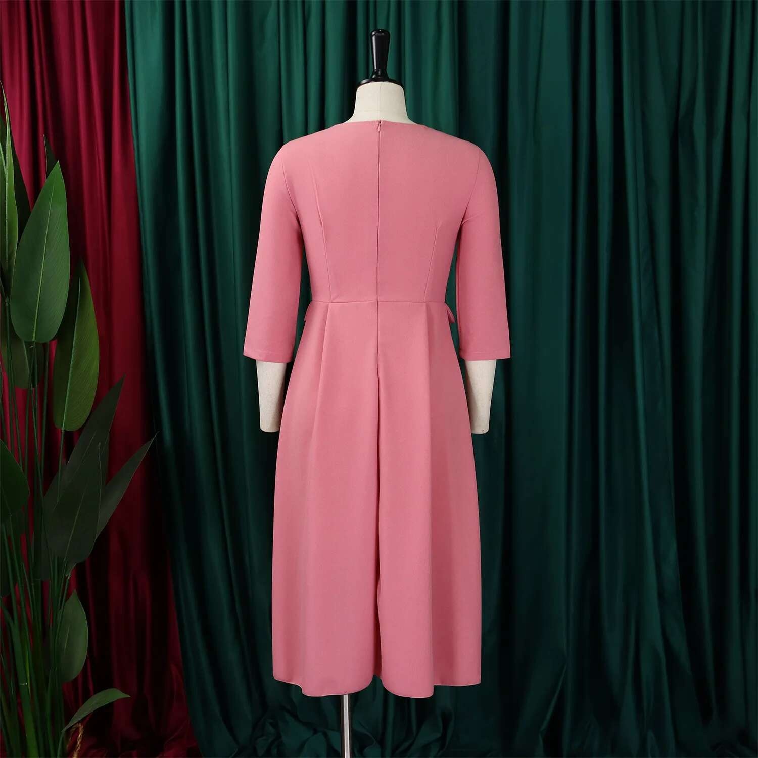 Vestido de talla grande para primavera y otoño, nuevo Color sólido a juego con cuello en V y mangas 3/4, vestido de estilo elegante ajustado para ir al trabajo a la moda - details 11