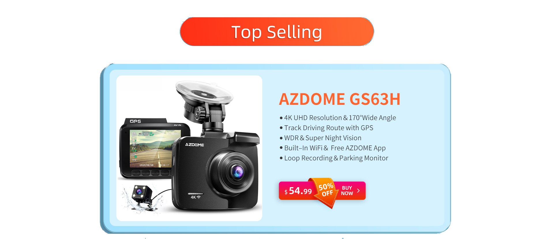AZDOME GS63H Dashcam Dual Lens 4K Car Camera Built-In GPS Wi-Fi Front and  Rear Dash Cam G-Sensor Motion Detection - AliExpress