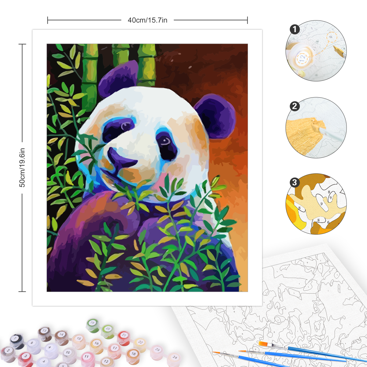 RUOPOTY - RUOPOTY-pintura acrílica por números para el hogar, kit de Panda colorido, cuadro de animales, lienzo, 40x50cm