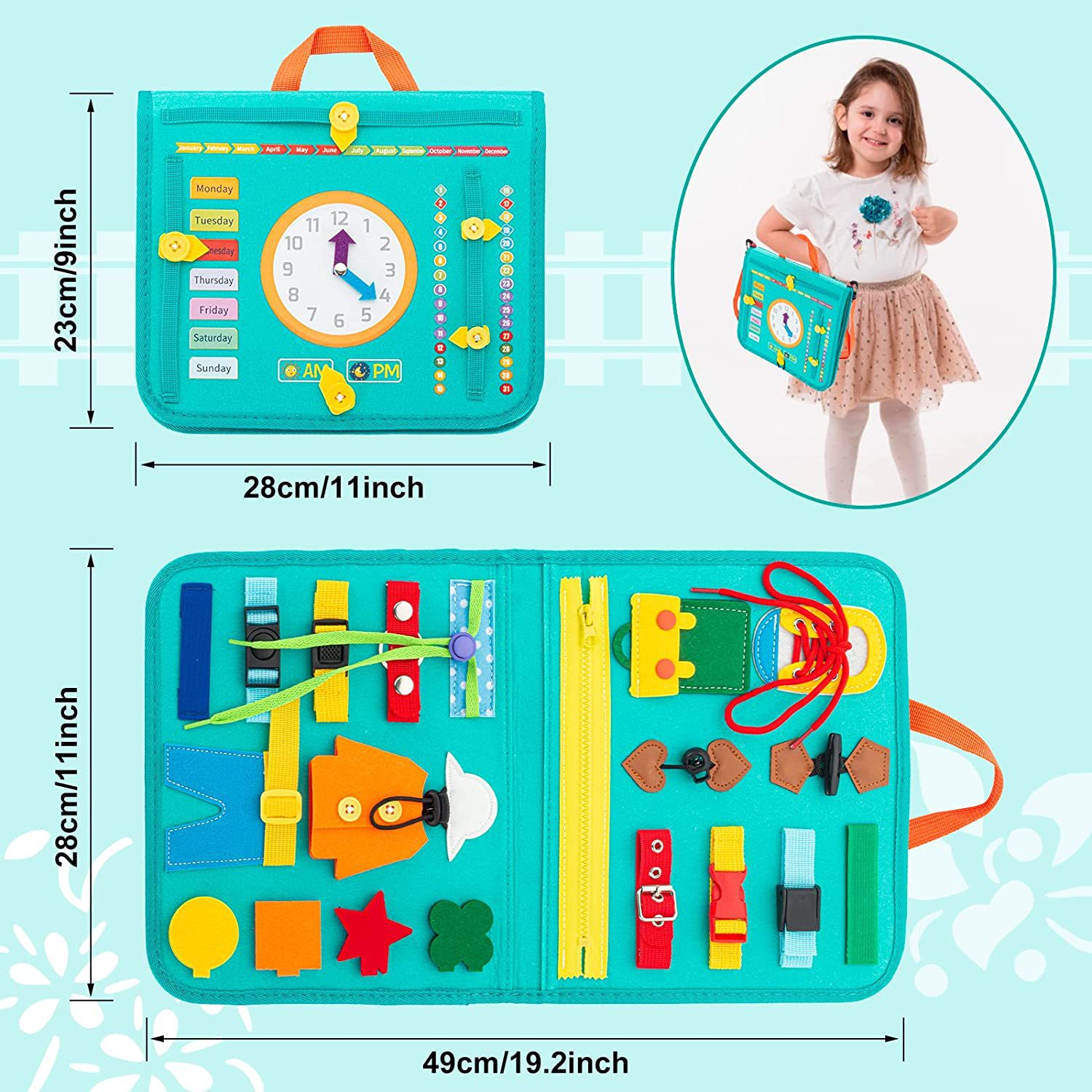 Tablero ocupado Montessori lavable para niños pequeños, libro de tela 3D  para Cuentos de bebé, aprendizaje temprano, educación, hábitos, desarrollo
