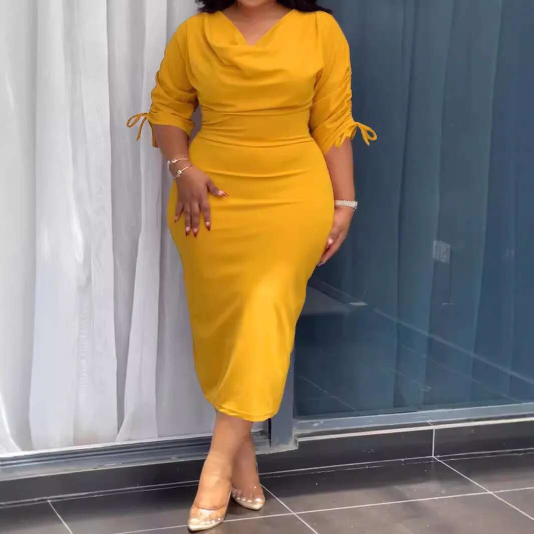 L-4XL Plus ropa vestidos mujeres batas verano otoño 3/4 manga estilo callejero Casual 3XL 4XL vestido Midi de talla grande de gran tamaño - details 1