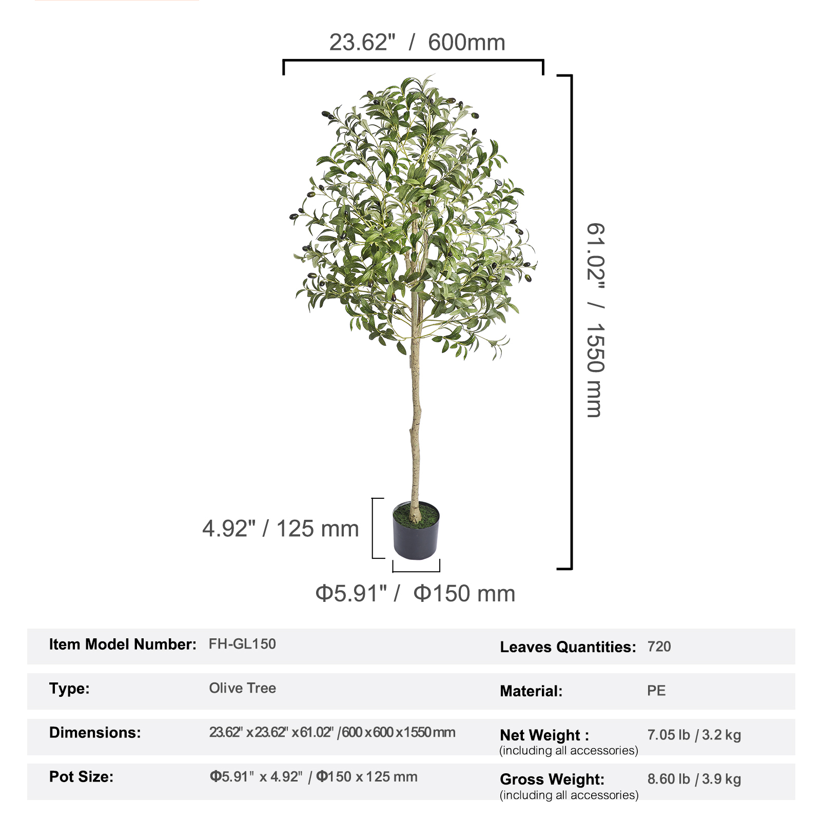 SucceBuy Artificial Tree_ Lifelike Green Fake Potted Tree for Home_ Office_ Warehouse Decor_ Indoor Outdoor