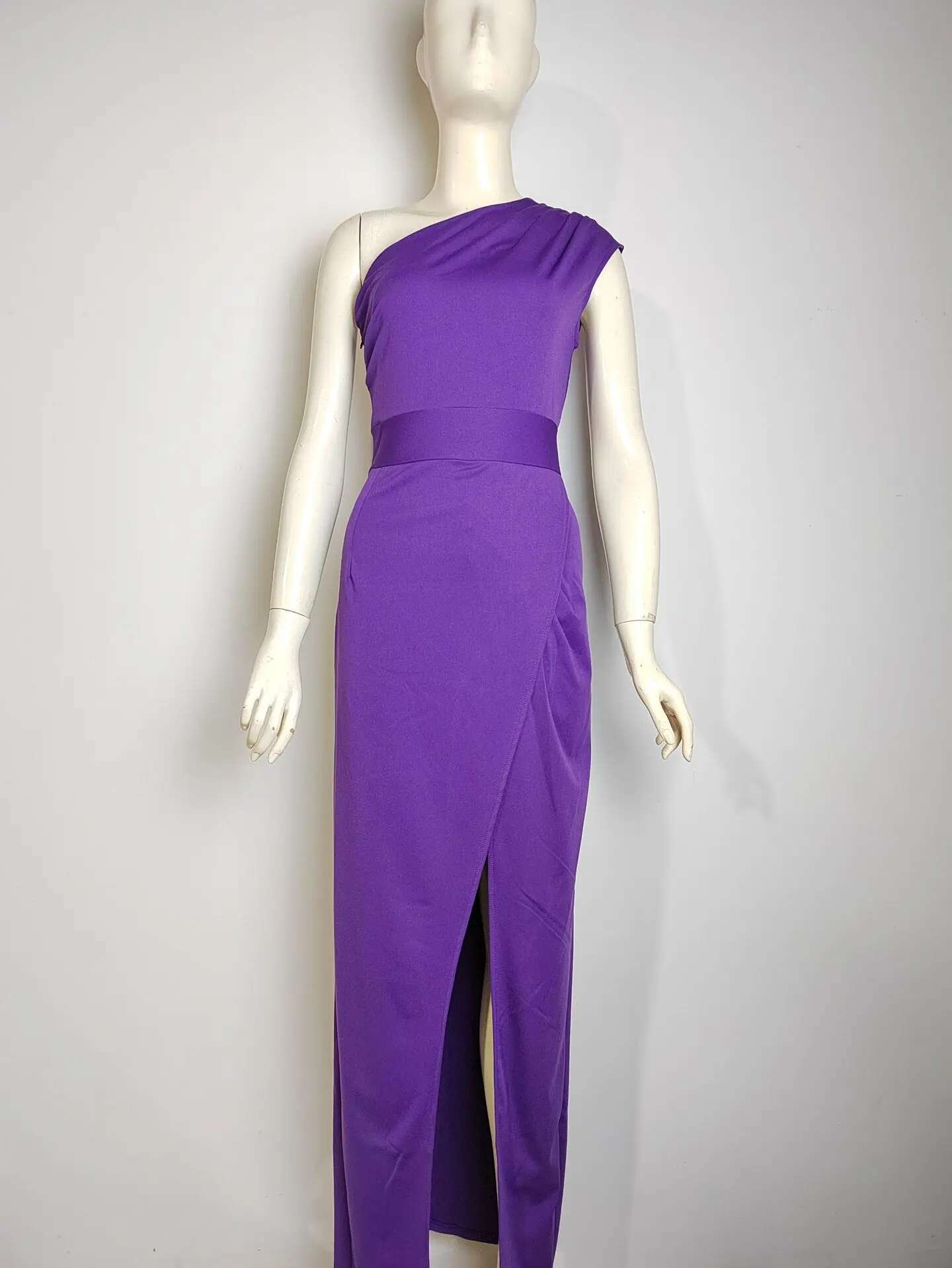 Vestido de Fiesta de Hombro Cautivador Color Sólido, Cuello Dobladillo, Vestido de Cuerpo Moldado con Abertura Moda para Mujeres - details 21