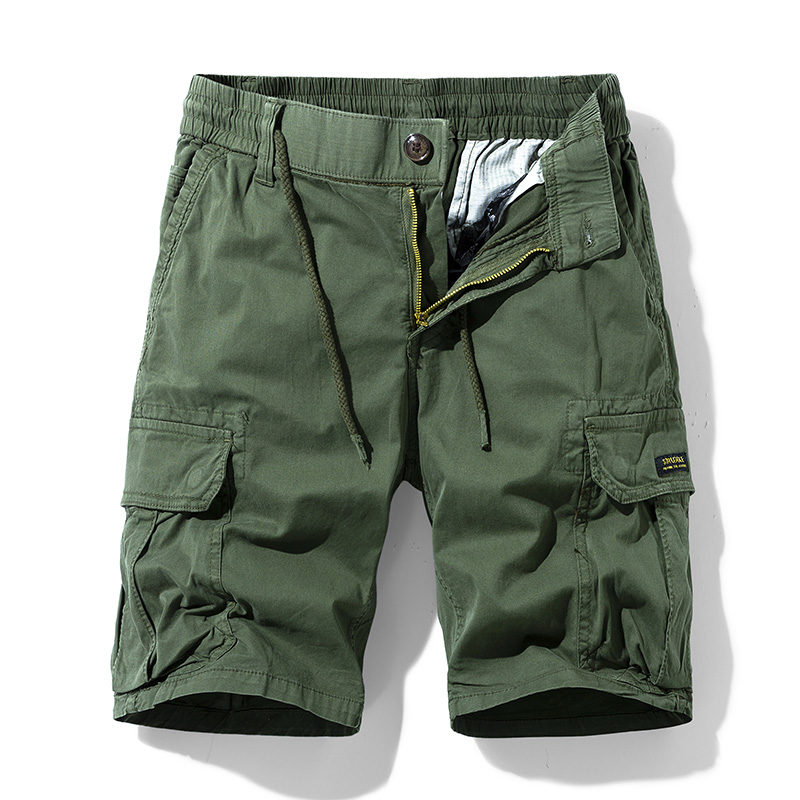 Mens 2024 Summer New Casual Cargo Shorts Fashion Multiple Pockets 100% Cotton Elastic Waist Loose Short Pants Men