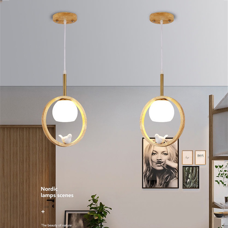 Lámpara De Techo Colgante Nórdica Con 3 Pantallas De Madera - Verde, Gris Y Blanco, Cable Ajustable 1.2 M, Para E27