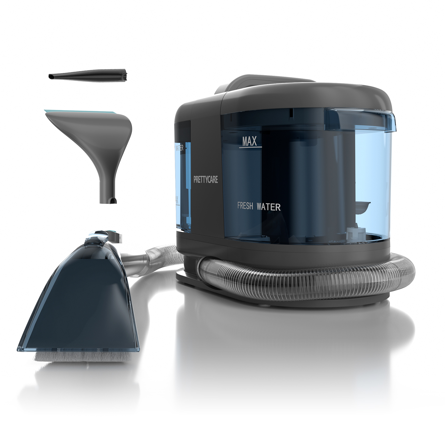 Aspiradora Inalámbrica para Alfombras PrettyCare PC808, 550W, 20KPa, Tanque de Agua Doble (1700ml para Limpieza y 1500ml para Suciedad), Manguera de 1.5M, Elimina Manchas en Sofás, Colchones, Alfombras y Cortinas