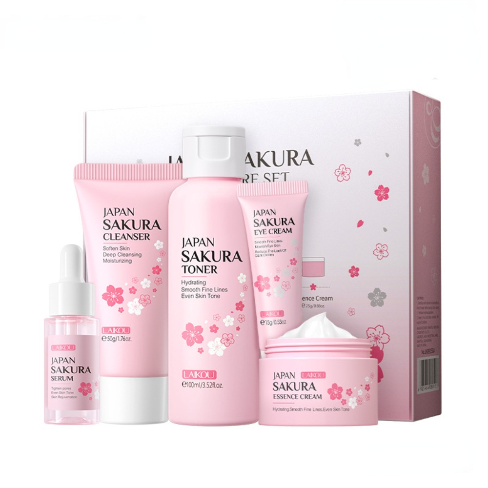 LAIKOU 5 Piezas Set de Cuidado de la Piel Sakura_Kit hidratante para el Cuidado de la Piel_ Herramienta Para El Cuidado Del Rostro