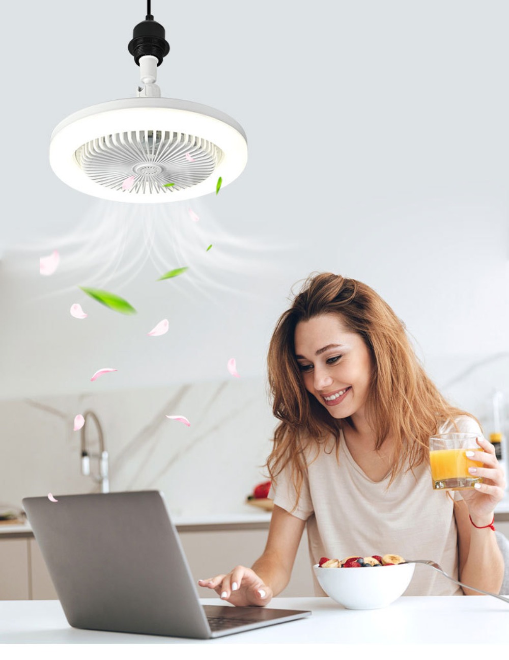 Modern Design E27 Simple Practical Indoor Multifunction Suspension Smart Fan Light_voghion.com