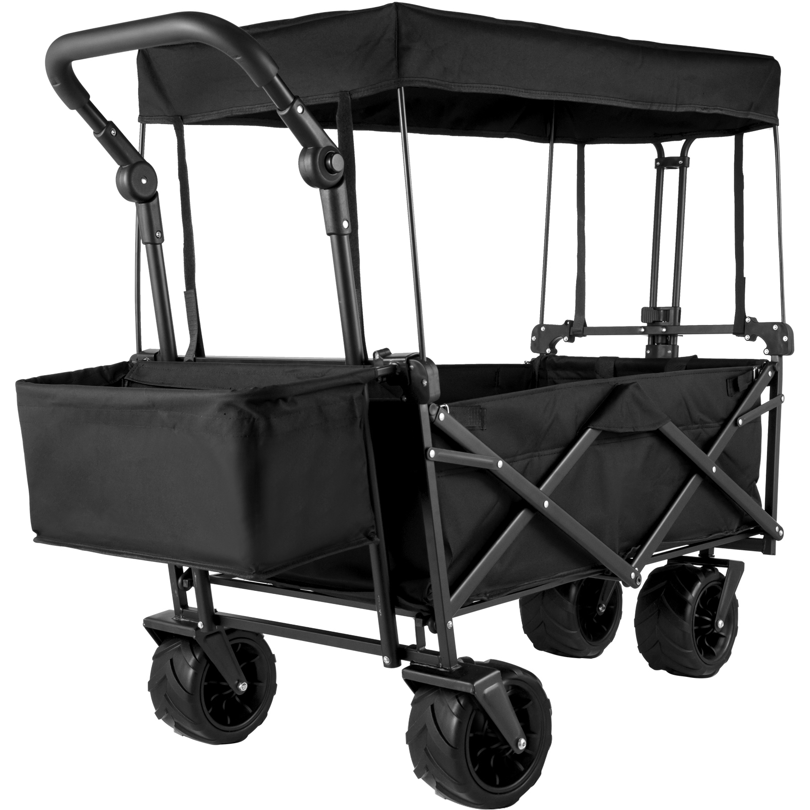 SucceBuy Folding Wagon Cart_ Collapsible Garden Cart with Shade_ Beach Utility_Portable Folding Wagon for Beach_ Garden_ Sports