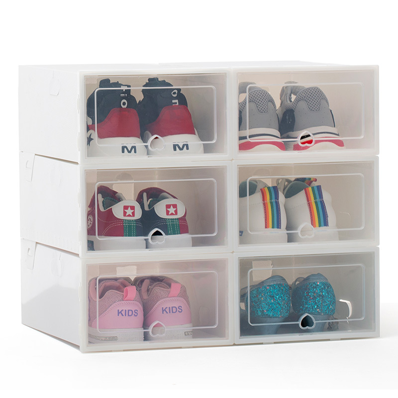  Organizador de zapatos, paquete de 6 cajas de zapatos  transparentes para zapatos, caja de almacenamiento plegable gruesa a prueba  de polvo, armario apilable combinado para zapatos (color transparente, 6  unidades) 